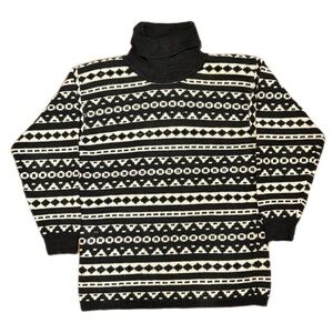 Vintage 80s  Jantzen black and white geometric beaded turtleneck